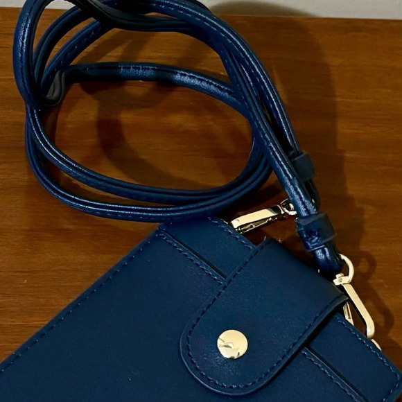 Nanette Lepore| Blue Leather Crossbody Purse Cell Phone ID Passport Bag 7  x 4” - Picture 2 of 4